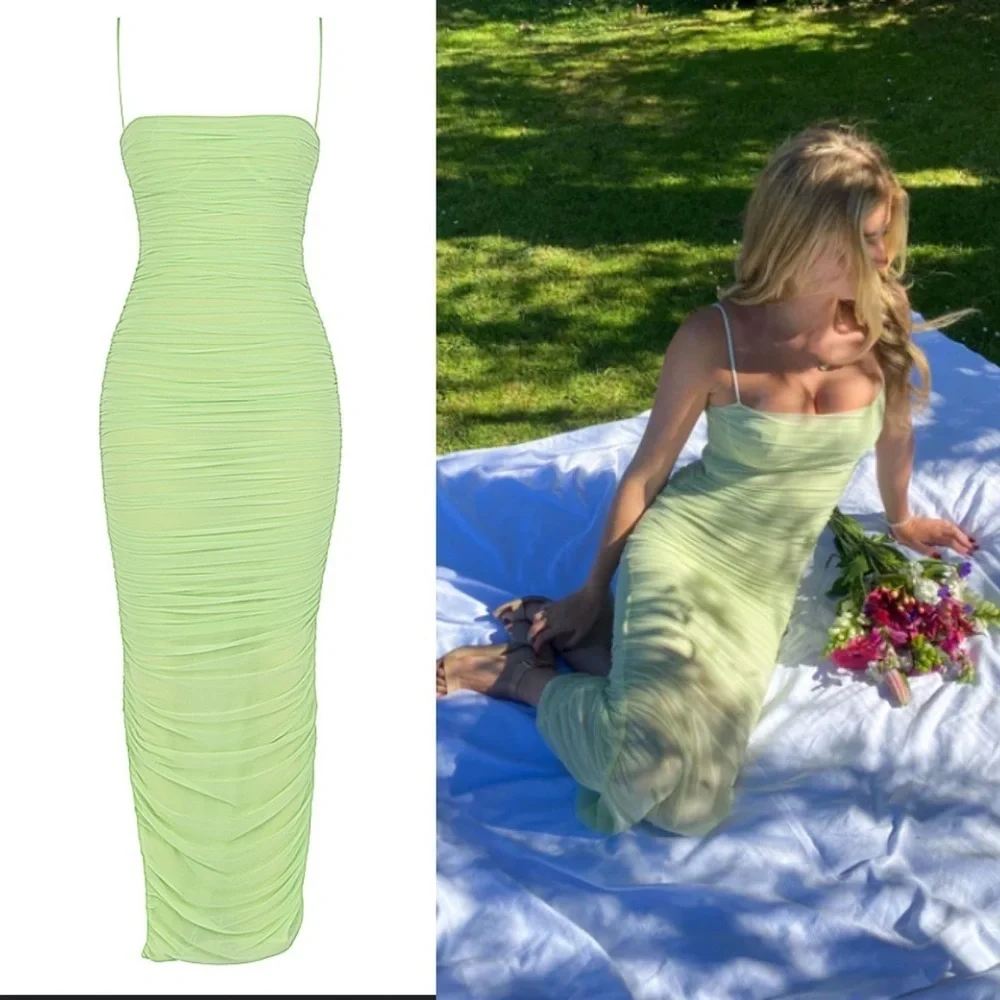 House Of Cb 'Fornarina' Lime Organza Mesh Maxi Dress Neon Bright Size Xs Nwot